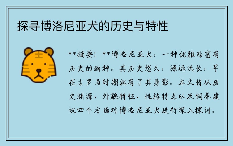 探寻博洛尼亚犬的历史与特性