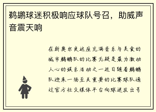 鹈鹕球迷积极响应球队号召，助威声音震天响